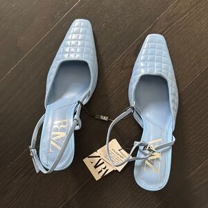Zara Blue Quilted Mules with Metallic Accents
